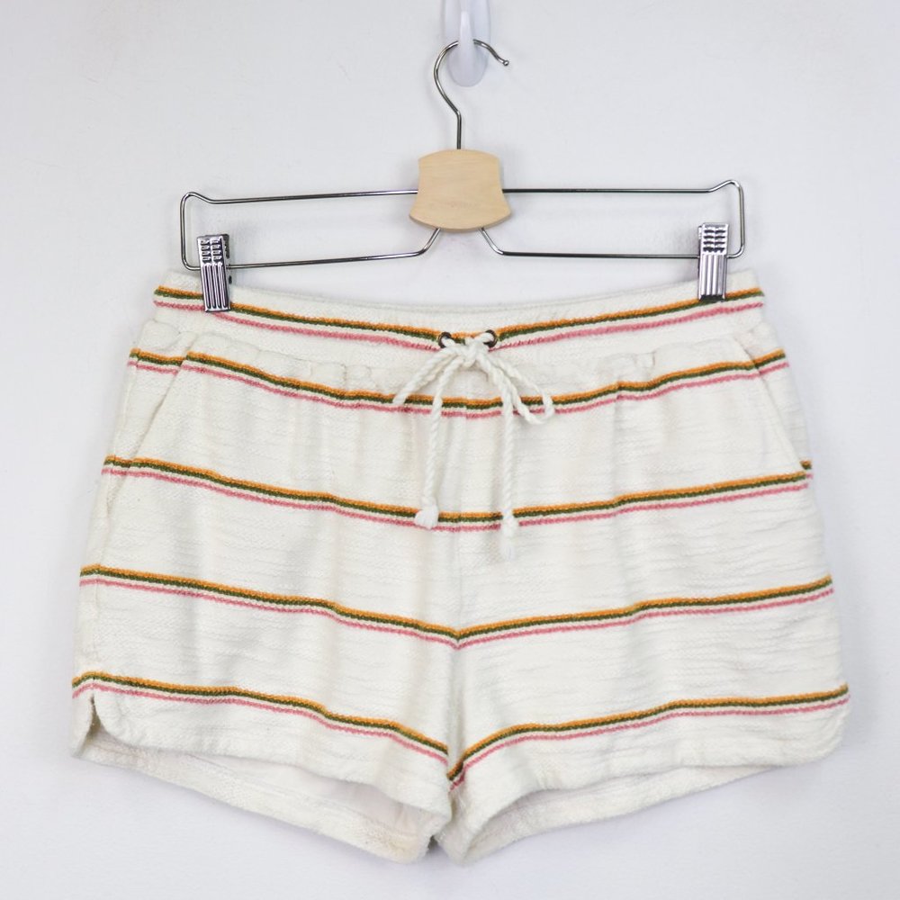 Faherty San-O Pull On Shorts Textured Stripe Drawstring Waist White Pink Green M